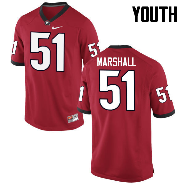 Youth Georgia Bulldogs #51 David Marshall College Football Jerseys-Red - Click Image to Close